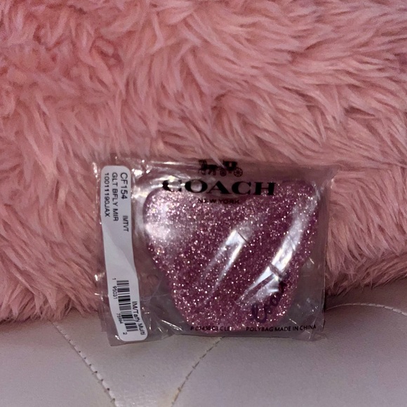 NEW Coach Pink Silver Glitter Butterfly Compact Dual Sided Mirror - Picture 5 of 16